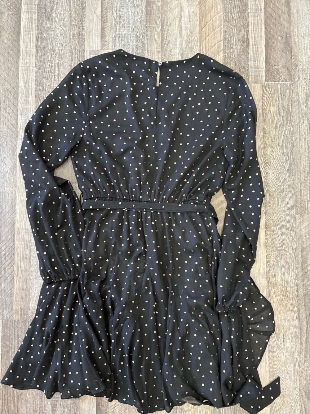 She + Sky Black Polka Dot Long-Sleeve Tie-Waist Dress Small​ - Picture 5 of 5
